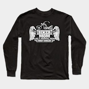 Biker Mom Like Normal But Cooler White Skeleton Wings Motorcycle T-Shirt Long Sleeve T-Shirt